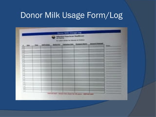 Donor Milk Usage Form/Log
 