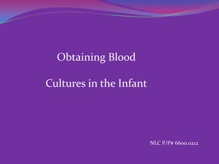Obtaining Blood

Cultures in the Infant




                         NLC P/P# 6600.0212
 