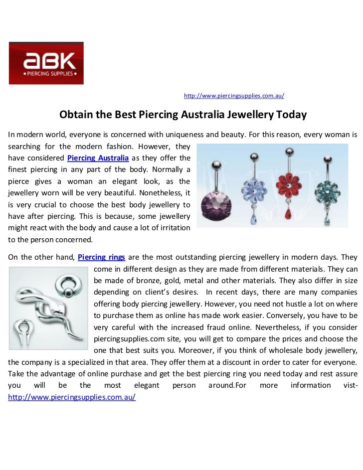 Obtain the Best Piercing Australia Jewellery Today