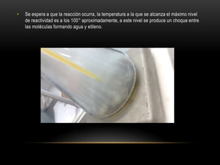 •   Se espera a que la reacción ocurra, la temperatura a la que se alcanza el máximo nivel
    de reactividad es a los 100° aproximadamente, a este nivel se produce un choque entre
    las moléculas formando agua y etileno.
 
