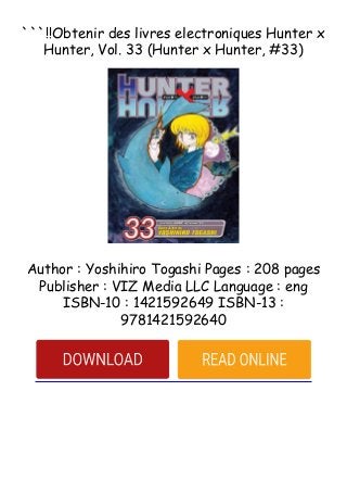 Obtenir Des Livres Electroniques Hunter X Hunter Vol 33 Hunte