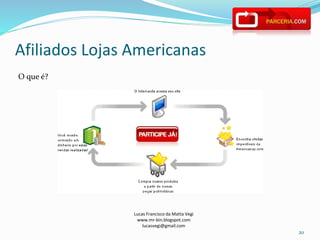 Afiliados Lojas Americanas
Lucas Francisco da Matta Vegi
www.mr-bin.blogspot.com
lucasvegi@gmail.com
20
O que é?
 