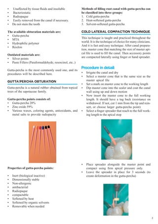 Obturation of Root Canal - An Endodontic Overview | PDF