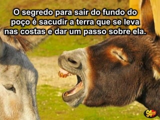 O segredo para sair do fundo do
poço é sacudir a terra que se leva
nas costas e dar um passo sobre ela.
 