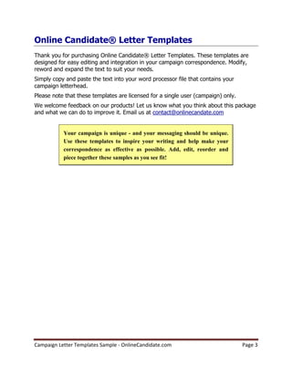Political Campaign Letter Templates Sample Political Campaign Letter Templates Sample