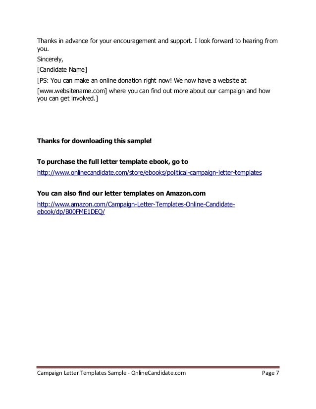 Political Campaign Letter Templates - Sample