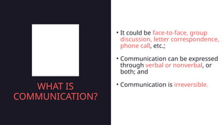 Communication Is Irreversible Examples Oral Communication - Nature and Elements of Communication | PPTX