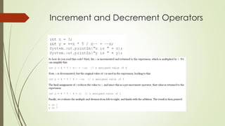 Increment and Decrement Operators
 