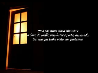 Não passaram cinco minutos e  o dono do coelho veio bater à porta, assustado.  Parecia que tinha visto  um fantasma.  