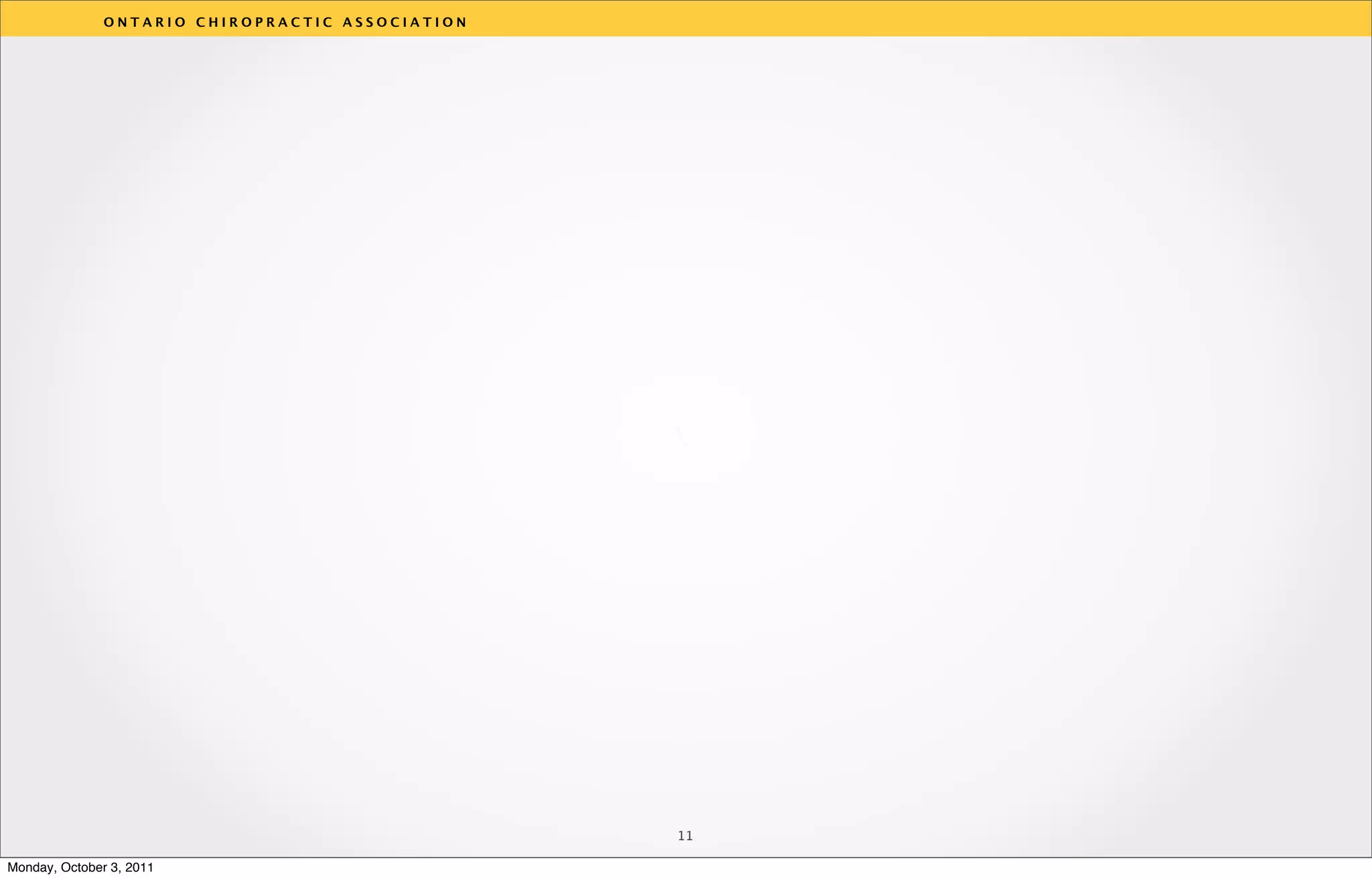 ONTARIO CHIROPRACTIC ASSOCIATION




                                                  v




                                                  11

Monday, October 3, 2011
 