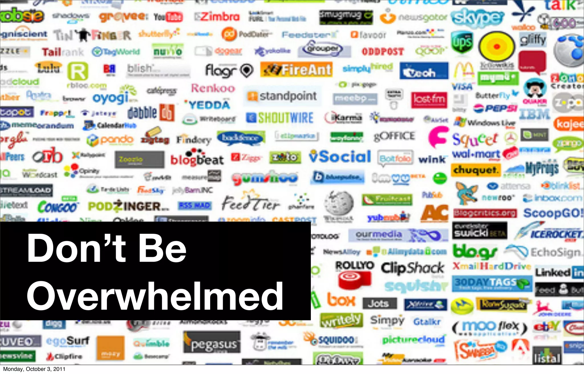 Don’t Be
        Overwhelmed
Monday, October 3, 2011
 