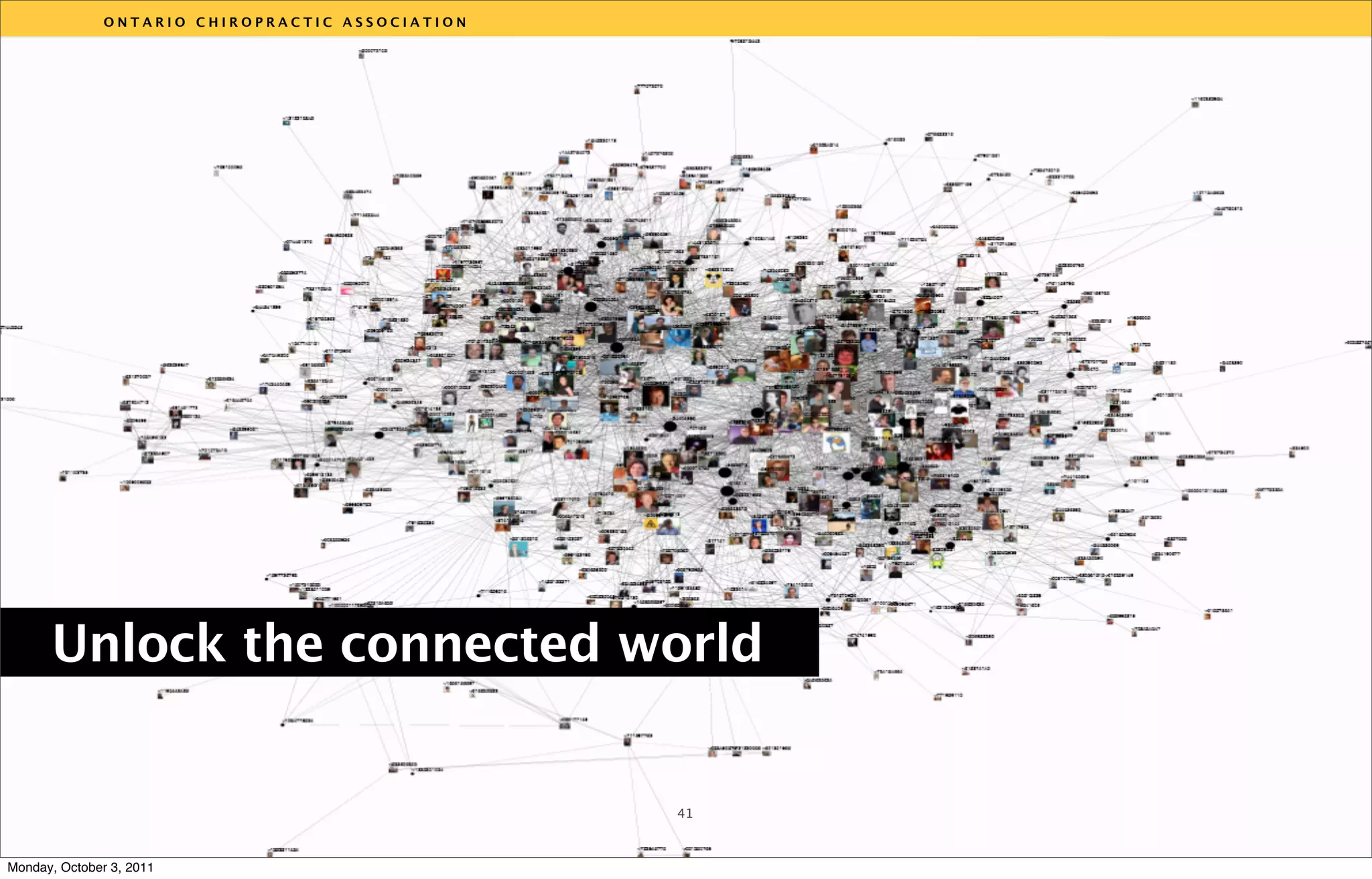 ONTARIO CHIROPRACTIC ASSOCIATION




                                                  v



      Unlock the connected world


                                                  41



Monday, October 3, 2011
 