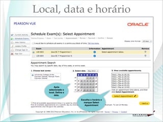 Local, data e horário




       Após
   selecionado o
   local. Deﬁna a
        data.

                    Escolha o horário e
                      marque Select
                       Appointment
 