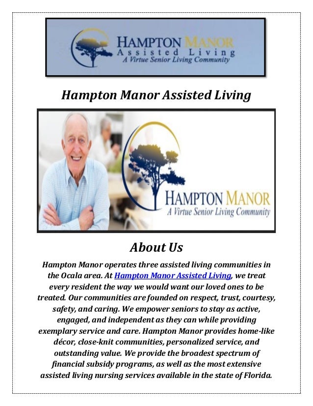 Hampton Manor Assisted Living Ocala Florida Retirement Communities