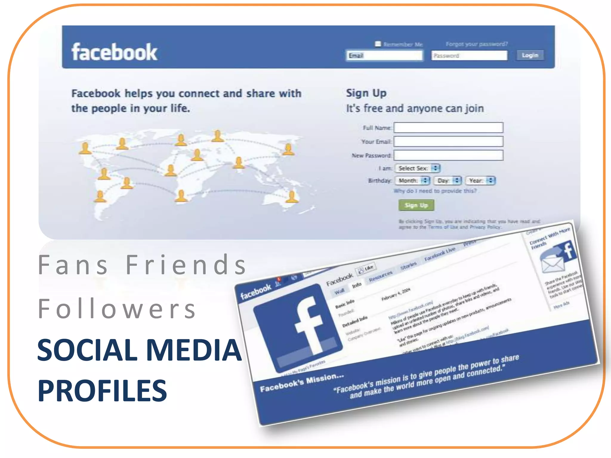 Fans Friends
Followers
SOCIAL MEDIA
PROFILES
 