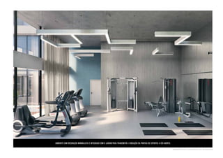 Ambiente com decoração minimalista e integrado com o jardim para transmitir a sensação da prática de esportes a céu aberto. 
pers pect iva ilu s t rada da AC A D E M I A 
 