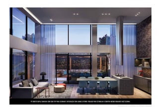 Pé-direito duplo, bancada com cook top para cozinhar e integração com lounge externo. Pensado para estimular o convívio mesmo enquanto você cozinha. 
pers pect iva ilu s t rada d O E S PA Ç O GOU R M E T 
 