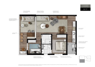 2 DORMS. 
(1 suíte) 
84 M2 
caixilho pro jet ado 
p/ maior integr ação 
sala/terraço 
anten a e te lefoni a 
entregues cabe adas 
em todos os pontos 
infr aestrutur a p/ 
automaÇão/som 
ambiente /câmer as 
caixilhos sem tr avess a 
com vidros lamin ados 
propor cion ando me lhor 
conforto acústi co 
guarda-corpo 
de vidro 
ponto de águ a 
p/ geladeira 
ponto p/ máquin a 
de lavar louça 
infr aestrutur a p/ medi ção 
indi vidu al de águ a no 
hall dos pavimentos 
sistem a de aque cimento 
entregue fun cion ando 
através de caldeira coletiva 
infr aestrutur a p/ 
coifa com duto 
bacia dos banheiros 
com dup lo acion amento 
infr aestrutur a comp let a p/ 
ar-condi cion ado na suíte e sala 
Plant a ilustr ati va FINAL 02 com sugestão de de cor ação . Os móveis e utensí lios são de dimens ões comer ciais e não fazem parte do contr ato de compr a e vend a do im óvel. As medid as são de face a face 
das paredes . Os acabamentos serão entregues conforme o Memori al Des criti vo. 
FINAL 01 
FINAL 02 
FINAL 03 
FINAL 04 
AL . DOS maracatins 
 