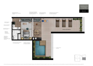 TERRAÇO 
1 suíte 
115 M2 
FINAL 01 
FINAL 02 
FINAL 03 
FINAL 04 
infr aestrutur a p/ medi ção 
indi vidu al de águ a no 
hall dos pavimentos 
infr aestrutur a p/ 
autom aÇão /som ambiente / 
câmer as 
ponto de águ a 
p/ geladeira 
ponto p/ máquin a 
de lavar louça 
infr aestrutur a p/ 
coifa com duto 
bacia do 
banheiro 
com duplo 
acion amento 
sistema de 
aque cimento 
entregue 
fun cion ando 
através de caldeira 
coletiva 
caixilhos sem tr avess a 
com vidros lamin ados 
propor cion ando me lhor 
conforto acústi co 
anten a e te lefoni a 
entregues cabe adas 
em todos os pontos 
infr aestrutur a comp let a 
p/ ar-condi cion ado 
caixilho pro jet ado 
p/ maior integr ação 
sala/terraço 
guarda-corpo 
de vidro 
AL . DOS maracatins 
Plant a ilustr ati va fin al 04 com sugestão de de cor ação . Os móveis e utensí lios são de dimens ões comer ciais e não fazem parte do contr ato de compr a e vend a do im óvel. As medid as são de face a face das paredes . Os acabamentos serão entregues conforme o Memori al Des criti vo. 
 