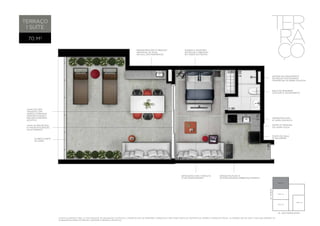 terraço 
1 suíte TER 
70 M2 
RA 
ÇO 
infr aestrutur a 
p/ coifa com duto 
ponto p/ máquin a 
de lavar louça 
Plant a ilustr ati va fin al 01 com sugestão de de cor ação . Os móveis e utensí lios são de dimens ões comer ciais e não fazem parte do contr ato de compr a e vend a do im óvel. As medid as são de face a face das paredes . Os 
acabamentos serão entregues conforme o Memori al Des criti vo. 
fin al 01 
fin al 02 
fin al 03 
fin al 04 
av. moema 
al. dos maracatins 
caixilho pro jet ado 
p/ maior integr ação 
sala/terraço 
guarda-corpo 
de vidro 
anten a e te lefoni a 
entregues cabe adas 
em todos os pontos 
infr aestrutur a p/ medi ção 
indi vidu al de águ a 
no hall dos pavimentos 
infr aestrutur a comp let a 
p/ ar-condi cion ado 
infr aestrutur a p/ 
autom aÇão /som ambiente /câmer as 
sistem a de aque cimento 
ENTREGUE fun cion ando 
através de caldeira coletiva 
bacia do banheiro 
com dup lo acion amento 
ponto de águ a 
p/ geladeira 
caixilhos sem 
travessa com 
vidros lamin ados 
propor cion ando 
me lhor conforto 
acústi co 
 