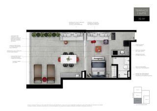 Plant a ilustr ati va fin al 03, com sugestão de de cor ação . Os móveis e utensí lios são de dimens ões comer ciais e não fazem parte do contr ato de compr a 
e vend a do im óvel. As medid as são de face a face das paredes . Os acabamentos serão entregues conforme o Memori al Des criti vo. 
TERRAÇO 
1 suíte 
70 M2 
ponto de águ a 
p/ geladeira 
ponto p/ máquin a 
DE lavar louça 
infr aestrutur a 
p/ coifa com duto 
bacia do banheiro 
com dup lo acion amento 
fin al 01 
fin al 02 
fin al 03 
fin al 04 
AV. moema 
AL . DOS maracatins 
caixilhos sem 
travessa com 
vidros lamin ados 
propor cion ando 
me lhor conforto 
acústi co 
caixilho pro jet ado 
p/ maior integr ação 
sala/terraço 
infr aestrutur a comp let a 
p/ ar-condi cion ado 
infr aestrutur a p/ 
automaÇão/som 
ambiente /câmer as 
guarda-corpo 
de vidro 
sistem a de aque cimento 
ENTREGUE fun cion ando 
através de caldeira coletiva 
anten a e te lefoni a 
entregues cabe adas 
em todos os pontos 
infr aestrutur a p/ medi ção 
indi vidu al de águ a 
no hall dos pavimentos 
 