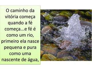 O caminho da
vitória começa
quando a fé
começa...e fé é
como um rio,
primeiro ela nasce
pequena e pura
como uma
nascente de água,
 
