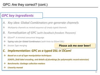 GPC: Are they correct? (cont.)
88
A. Key idea: Global Combinators pre-generate channels
❖ Multiparty channels as nested se...