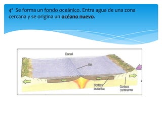 4º Se forma un fondo oceánico. Entra agua de una zona
cercana y se origina un océano nuevo.
 