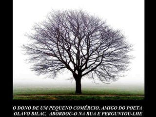 O DONO DE UM PEQUENO COMÉRCIO, AMIGO DO POETA
OLAVO BILAC, ABORDOU-O NA RUA E PERGUNTOU-LHE
 