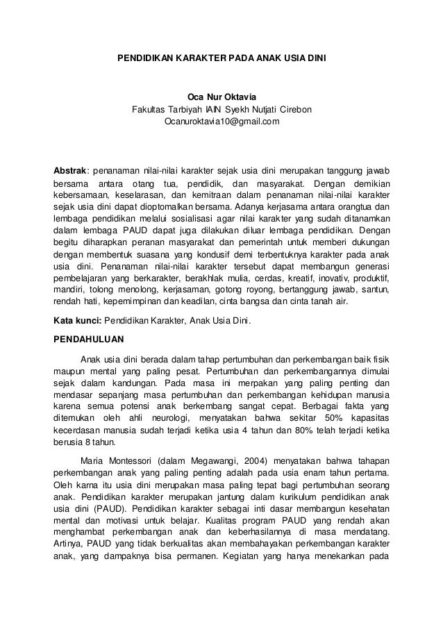 Pendidikan Karakter Pada Anak Usia Dini