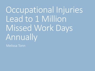 Occupational Injuries
Lead to 1 Million
Missed Work Days
Annually
Melissa Tonn
 
