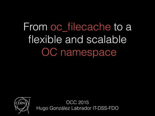 From oc_ﬁlecache to a
ﬂexible and scalable
OC namespace
OCC 2015
Hugo González Labrador IT-DSS-FDO
 