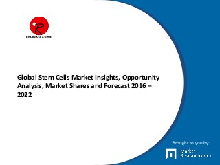 Global Stem Cells Market Insights, Opportunity
Analysis, Market Shares and Forecast 2016 –
2022
Brought to you by:
 