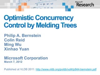 Philip A. Bernstein
Colin Reid
Ming Wu
Xinhao Yuan
Microsoft Corporation
March 7, 2012
Published at VLDB 2011: http://www.vldb.org/pvldb/vol4/p944-bernstein.pdf
 