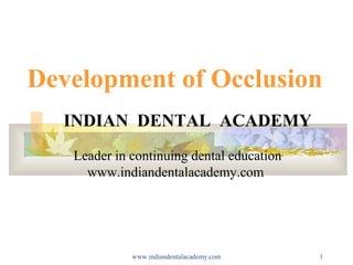 Development of Occlusion
INDIAN DENTAL ACADEMY
Leader in continuing dental education
www.indiandentalacademy.com

www.indiandentalacademy.com

1

 