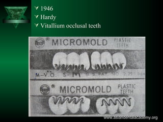  1946
 Hardy
 Vitallium occlusal teeth
www.asiandentalacademy.orgwww.asiandentalacademy.org
 