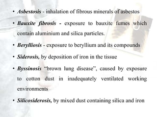 III. Diseases due to biological agents:Leptospirosis, anthrax, actinomycosis, tetanusIV. Occupational cancer:Cancer of skin, lungs, bladderV. Occupational dermatosis:Dermatitis, eczemaVI. Diseases of psychological origin:Industrial neurosis, hypertension, peptic ulcer, etc.