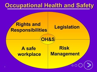 Occupational Health and Safety Rights and  Responsibilities Legislation A safe  workplace Risk  Management OH&S 
