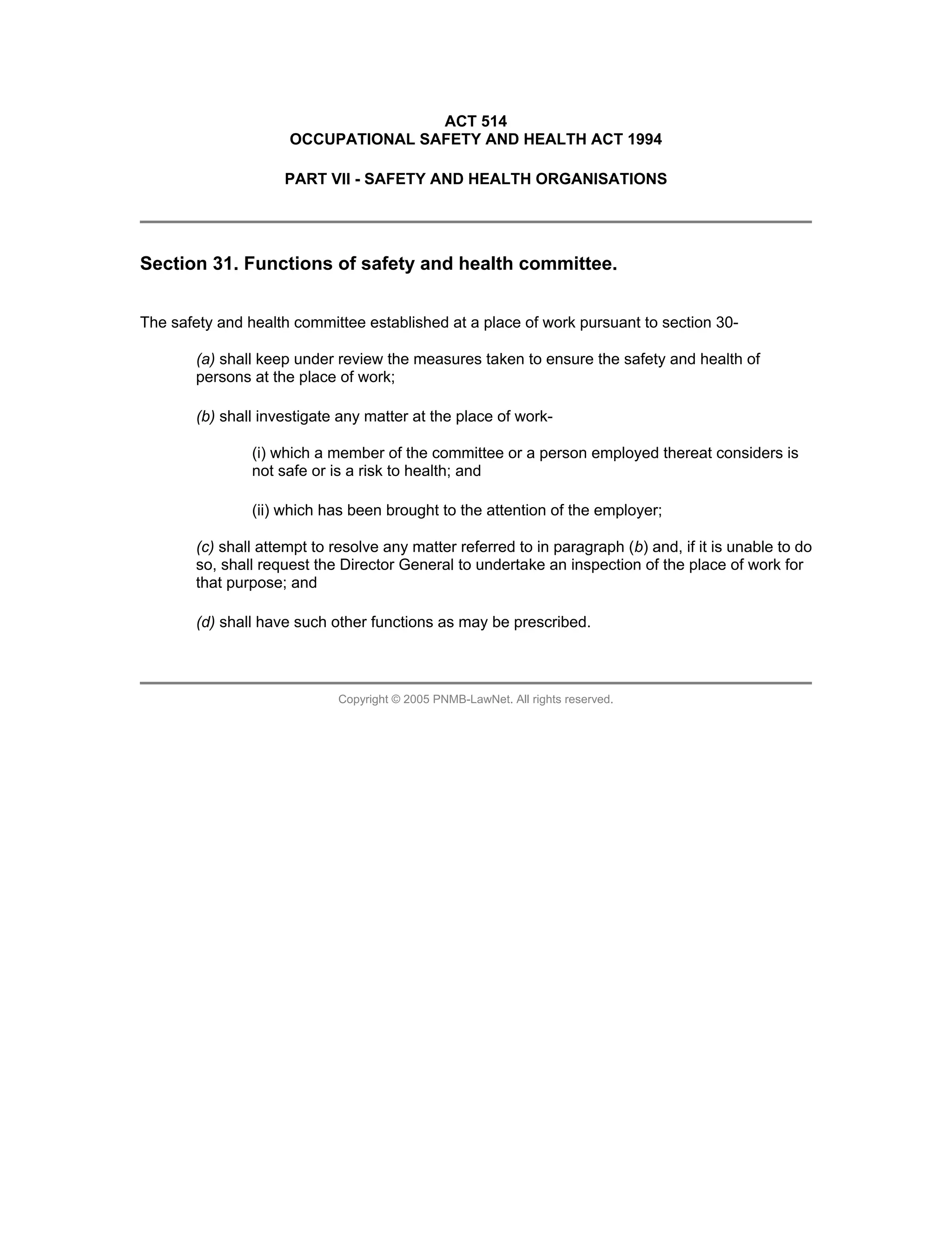 Occupational Safety And Health Act 1994 Malaysia | PDF