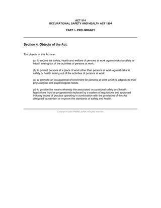 Occupational Safety And Health Act 1994 Malaysia | PDF