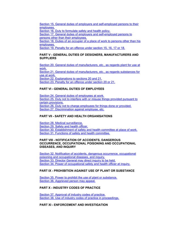 Occupational Safety And Health Act 1994 Malaysia | PDF
