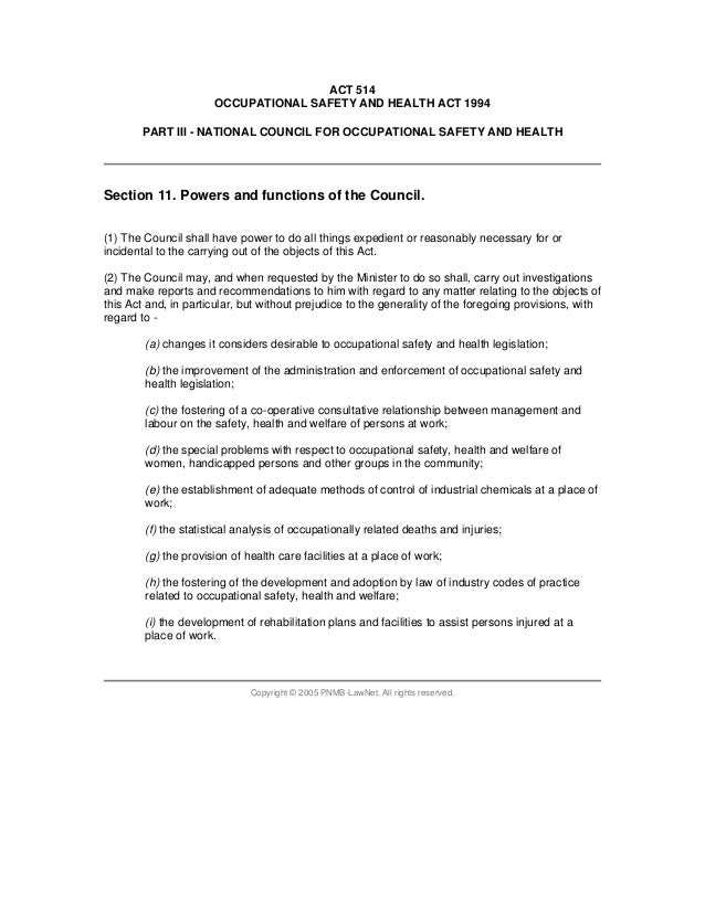 Occupational Safety And Health Act 1994 Malaysia
