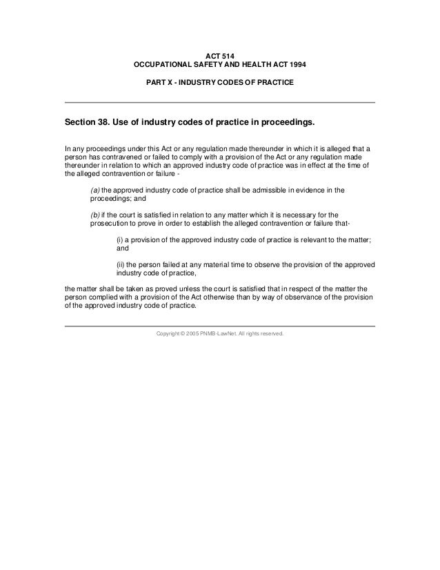 Occupational Safety And Health Act 1994 Malaysia