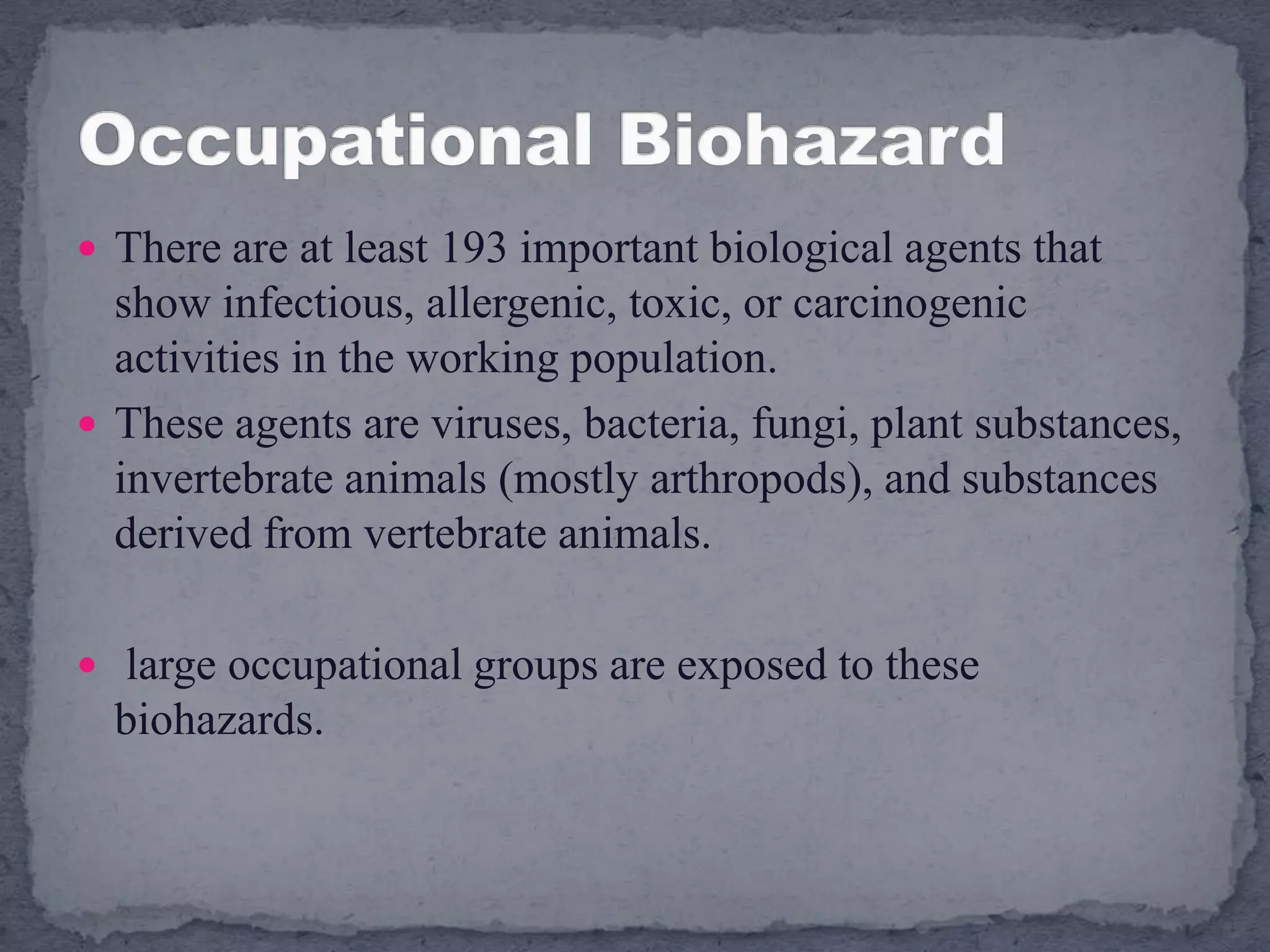 Occupational biohazard | PPTX | Infectious Diseases | Diseases and ...