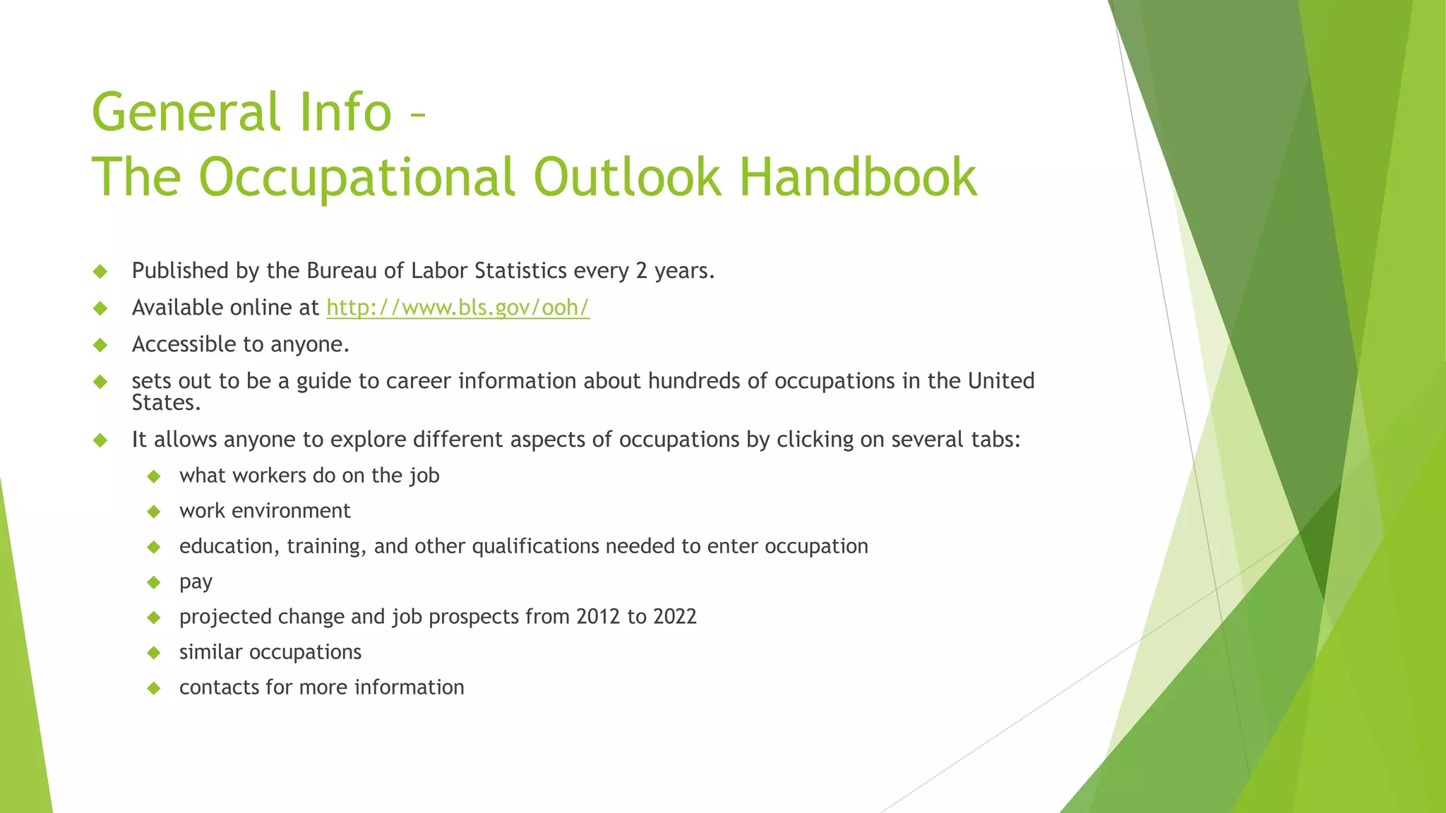 Occupational Outlook Handbook LIS 704 Joe Hall PPT