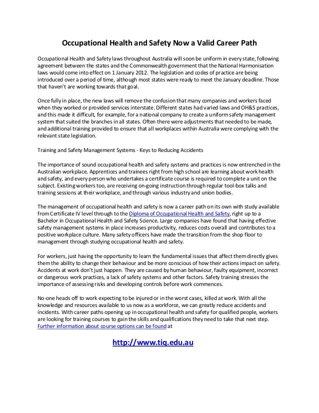 Occupational Health and Safety Now a Valid Career Path