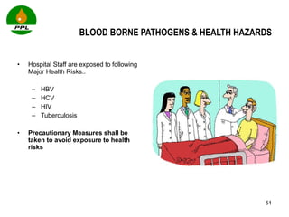 BLOOD BORNE PATHOGENS & HEALTH HAZARDS Hospital Staff are exposed to following Major Health Risks..  HBV HCV HIV Tuberculosis Precautionary Measures shall be taken to avoid exposure to health risks 
