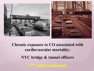 Chronic exposure to CO associated with
cardiovascular mortality:
NYC bridge & tunnel officers
??? Atherosclerosis
 