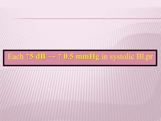 Each ↑5 dB → ↑ 0.5 mmHg in systolic Bl.pr
 
