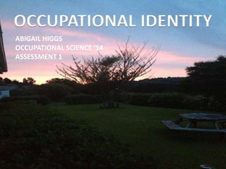 OCCUPATIONAL IDENTITY
ABIGAIL HIGGS
OCCUPATIONAL SCIENCE ‘14
ASSESSMENT 1
 